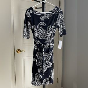 Signature - Navy Blue/White Midi Dress